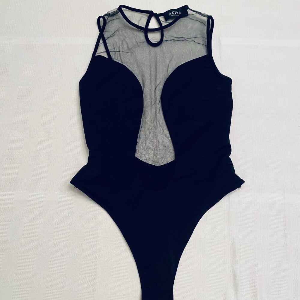 AKIRA Black Mesh Inset Bodysuit